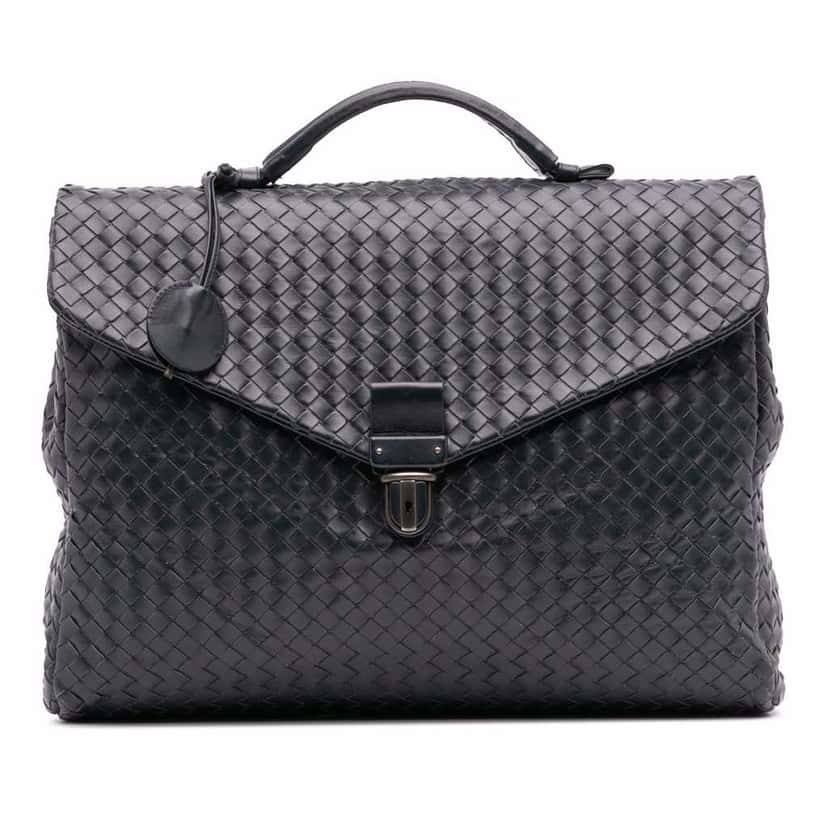Bottega Veneta Nappa Intrecciato Briefcase Blue Leather Good condition - Front View