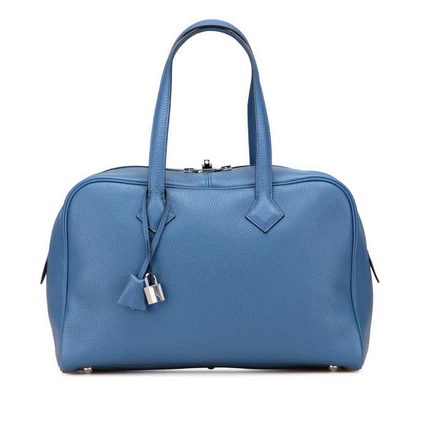 Hermès Clemence Victoria II 35 Blue Leather Good condition - Front View