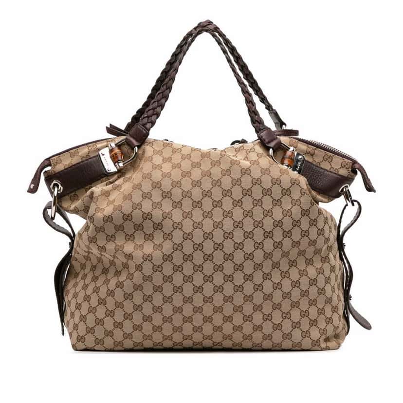 Gucci Large GG Canvas Bamboo Bar Tote Brown Canvas Good condition - Front View