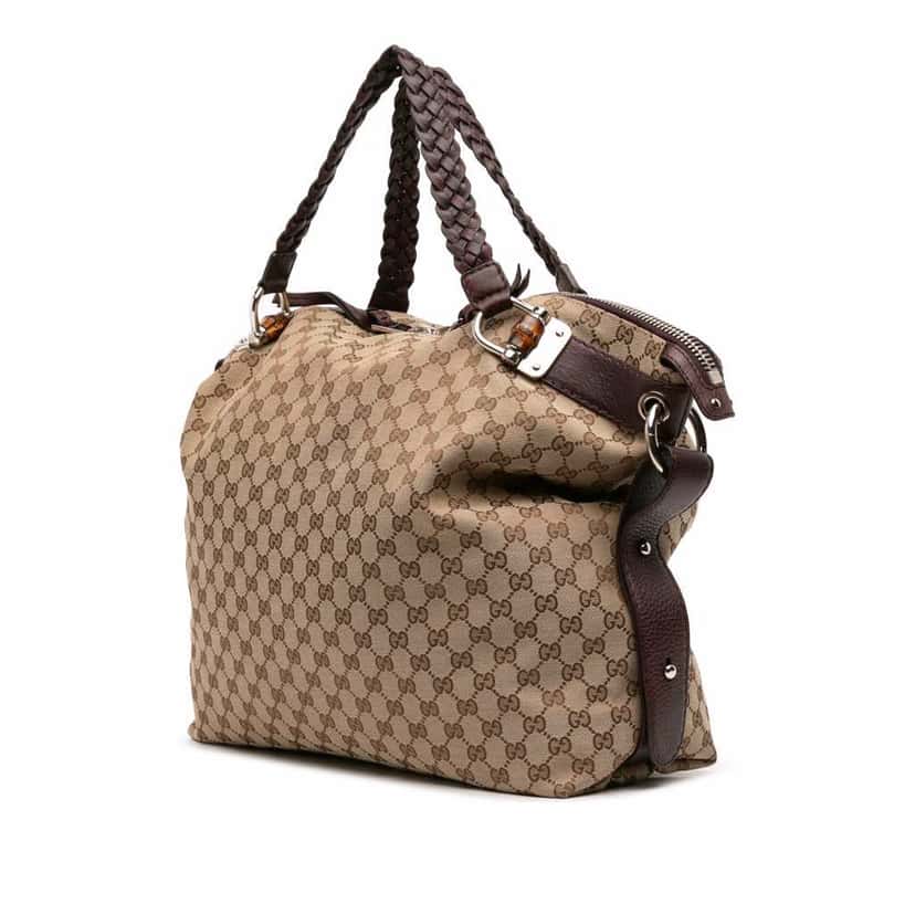 Gucci Large GG Canvas Bamboo Bar Tote Brown Canvas Good condition - Back View