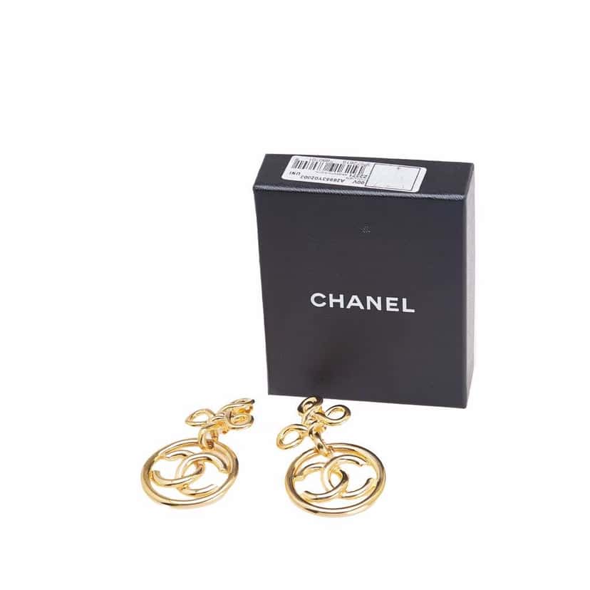 Chanel Gold Plated CC Drop Clip On Earrings Gold Metal Good condition - Box View