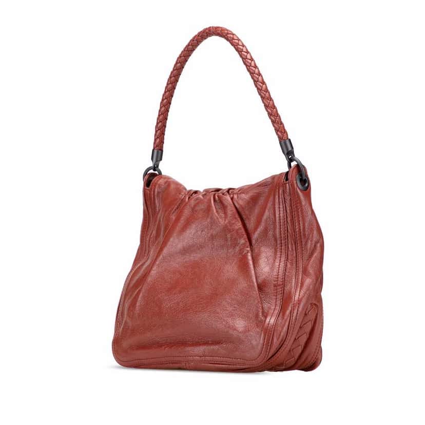 Bottega Veneta Intrecciato Trimmed Nappa Top Handle Bag Red Leather Good condition - Back View