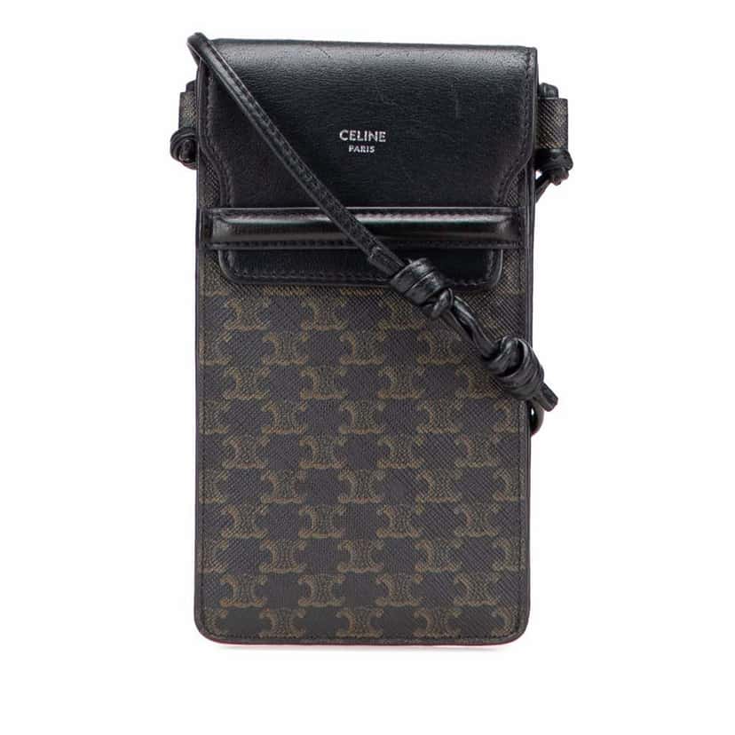 Celine Triomphe Coated Canvas Phone Pouch Flap Crossbody Brown Canvas Good condition - Front View
