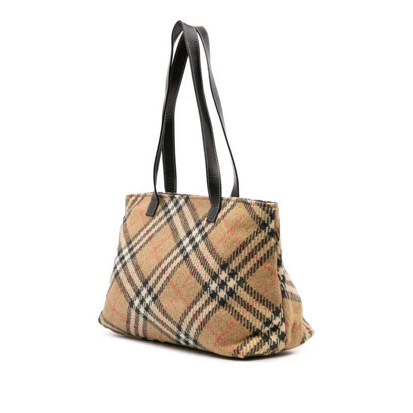 Burberry Supernova Check Wool Tote Brown Wool Good condition - Back View