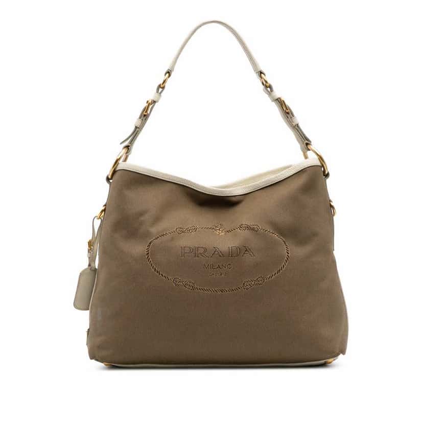 Prada Canvas Canapa Logo Shoulder Bag Brown Canvas Very good condition - Front View