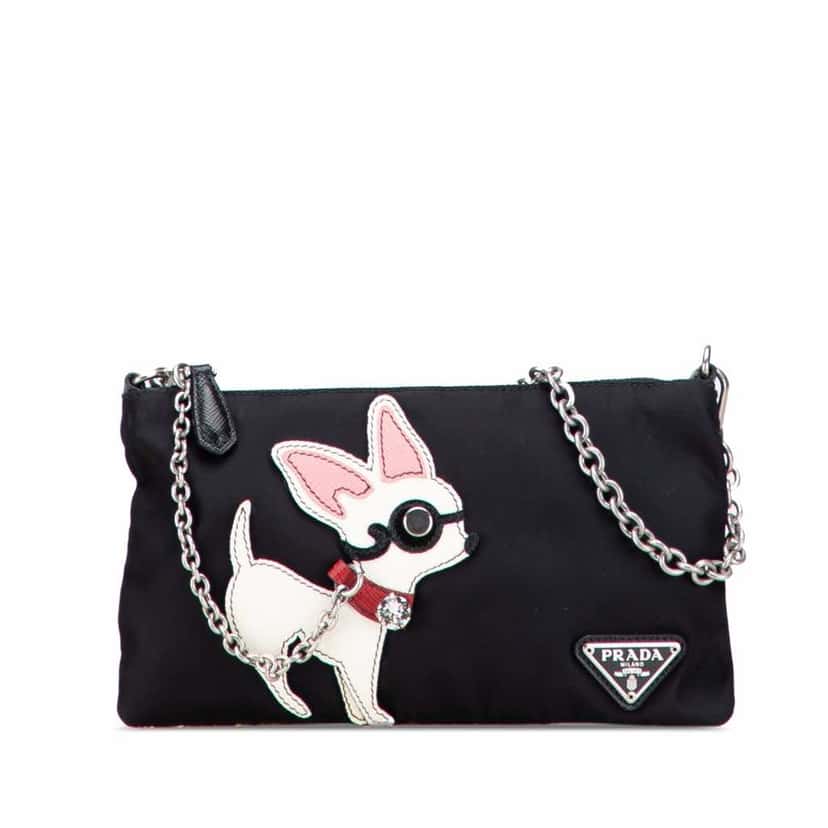 Prada Tessuto Chihuahua Chain Pouch Black Good condition - Front View