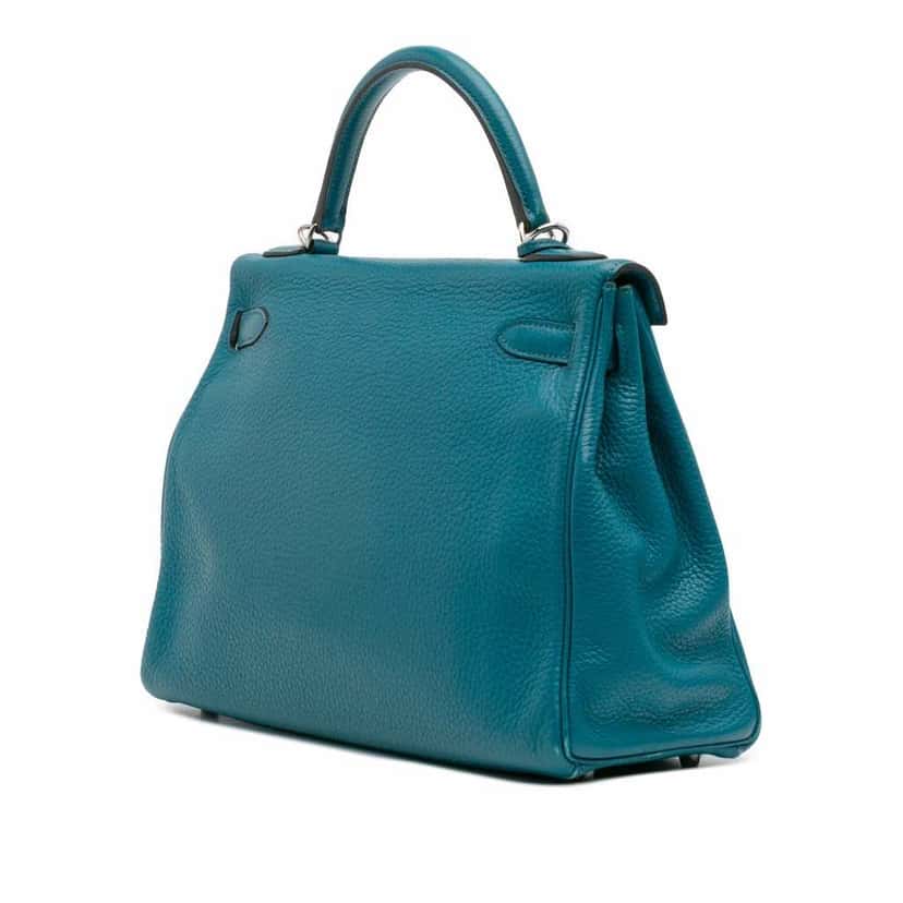 Hermès Clemence Kelly II Retourne 32 Blue Leather Good condition - Back View