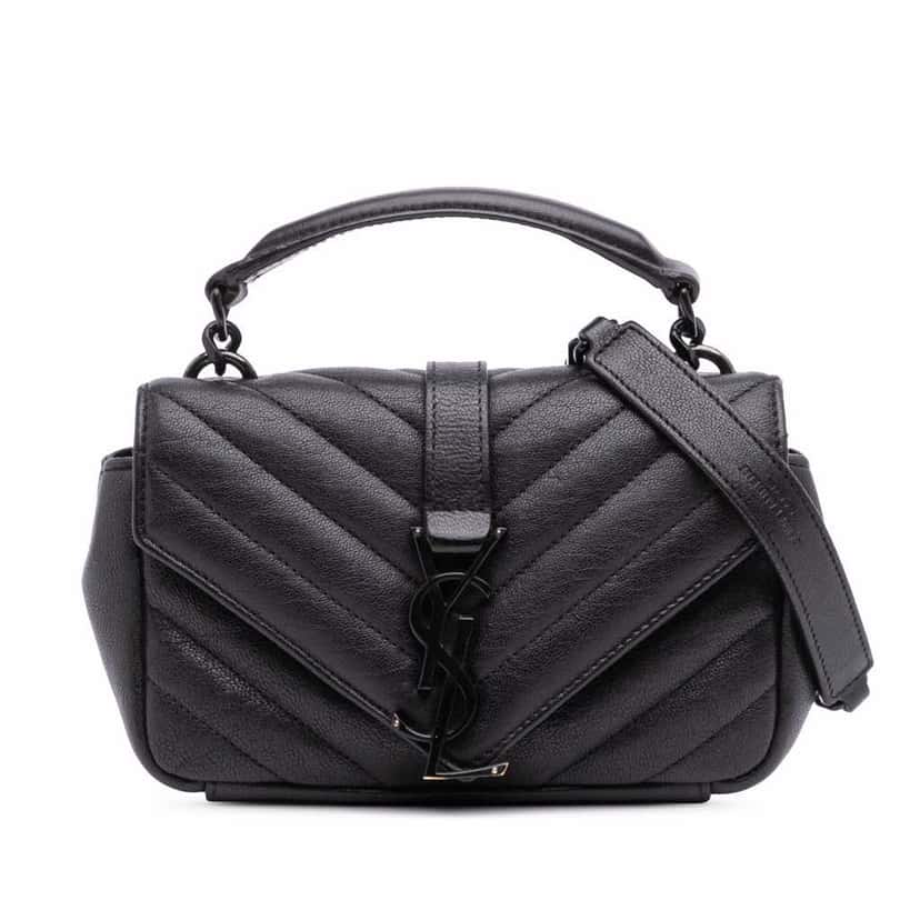 Saint Laurent Mini Chevron Sheepskin Monogram College Satchel Black Leather Good condition - Front View