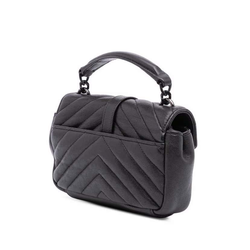 Saint Laurent Mini Chevron Sheepskin Monogram College Satchel Black Leather Good condition - Back View