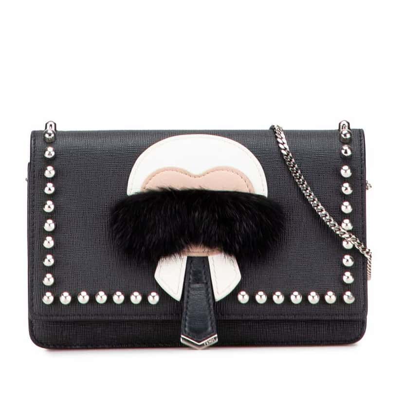 Fendi Studded Leather Karlito Wallet on Chain Black Leather Good condition - Front View