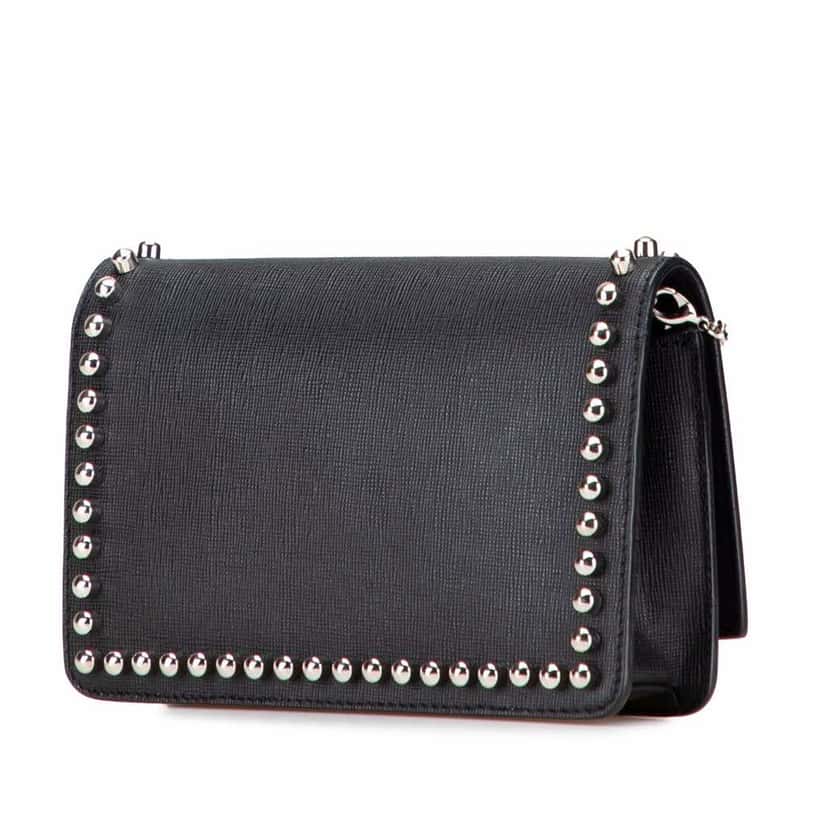Fendi Studded Leather Karlito Wallet on Chain Black Leather Good condition - Back View