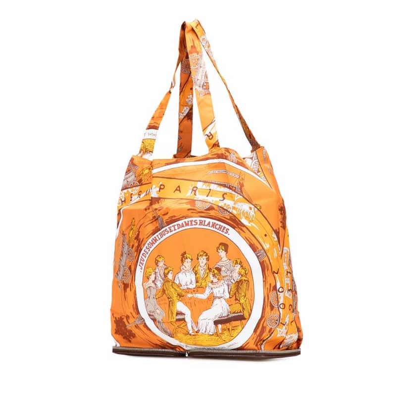 Hermès Jeu des Omnibus et Dames Blanches Silky Pop Tote Orange Silk Good condition - Back View