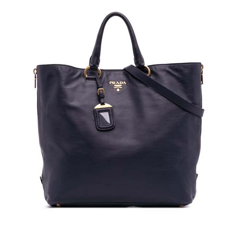 Prada Soft Calf Open Convertible Tote Blue Leather Good condition - Front View