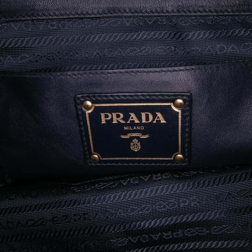 Prada Soft Calf Open Convertible Tote Blue Leather Good condition - Box View