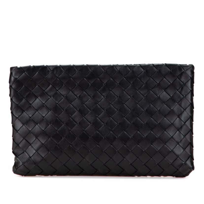 Bottega Veneta Nappa Intrecciato Clutch Black Leather Good condition - Front View