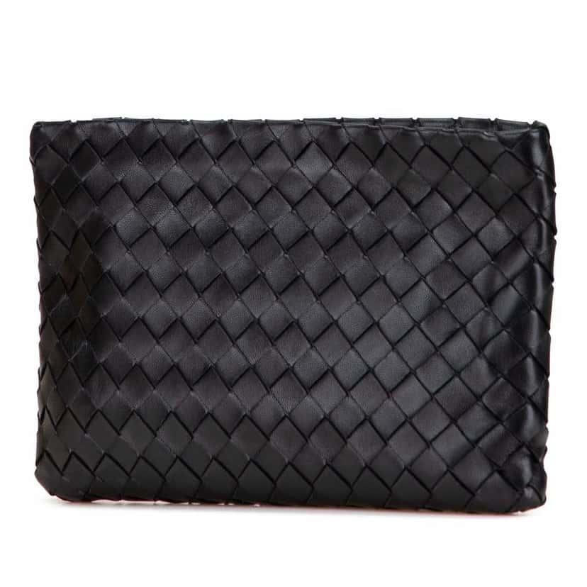 Bottega Veneta Nappa Intrecciato Clutch Black Leather Good condition - Back View