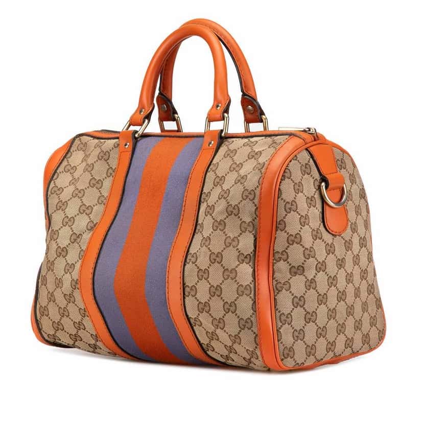 Gucci GG Canvas Web Joy Boston Bag Brown Canvas Good condition - Back View