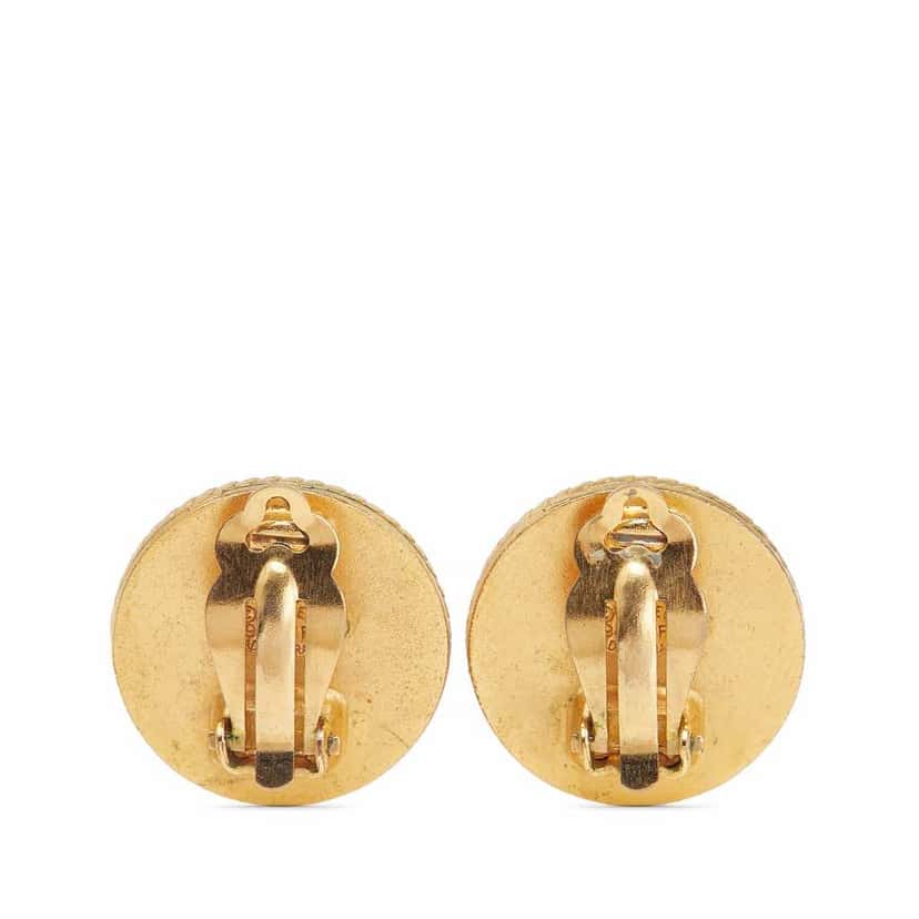 Chanel Gold Plated and Enamel CC Round Button Clip On Earrings Gold Metal Good condition - Back View