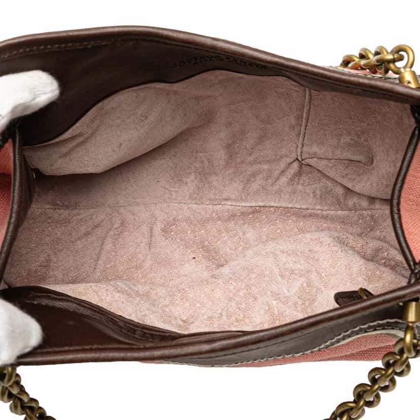 Bottega Veneta Nappa Trimmed Canvas Chain Handbag Pink Canvas Good condition - Model View