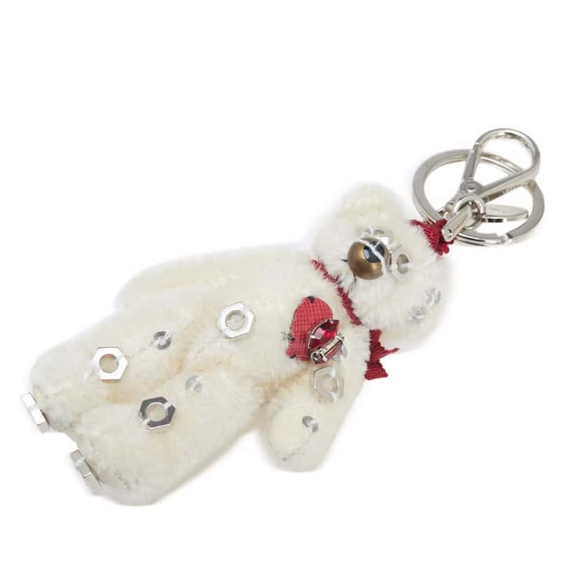 Prada Faux Fur Teddy Bear Bag Charm and Key Holder White Polyester Good condition - Front View