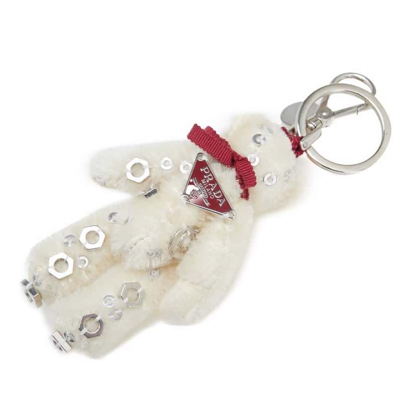 Prada Faux Fur Teddy Bear Bag Charm and Key Holder White Polyester Good condition - Back View
