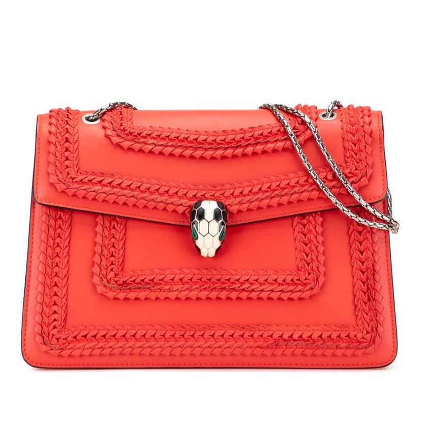 Bvlgari Medium Leather Plisse Serpenti Forever Shoulder Bag Red Leather Good condition - Front View
