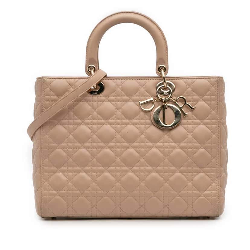 Dior Large Lambskin Cannage Lady Dior Brown Leather Good condition - Front View