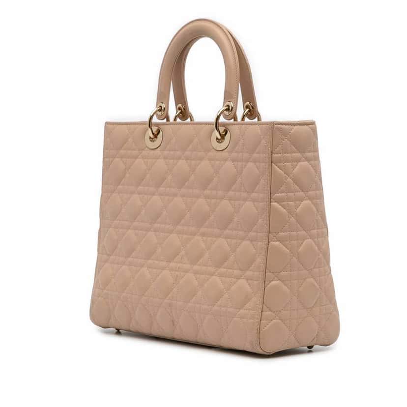 Dior Large Lambskin Cannage Lady Dior Brown Leather Good condition - Back View