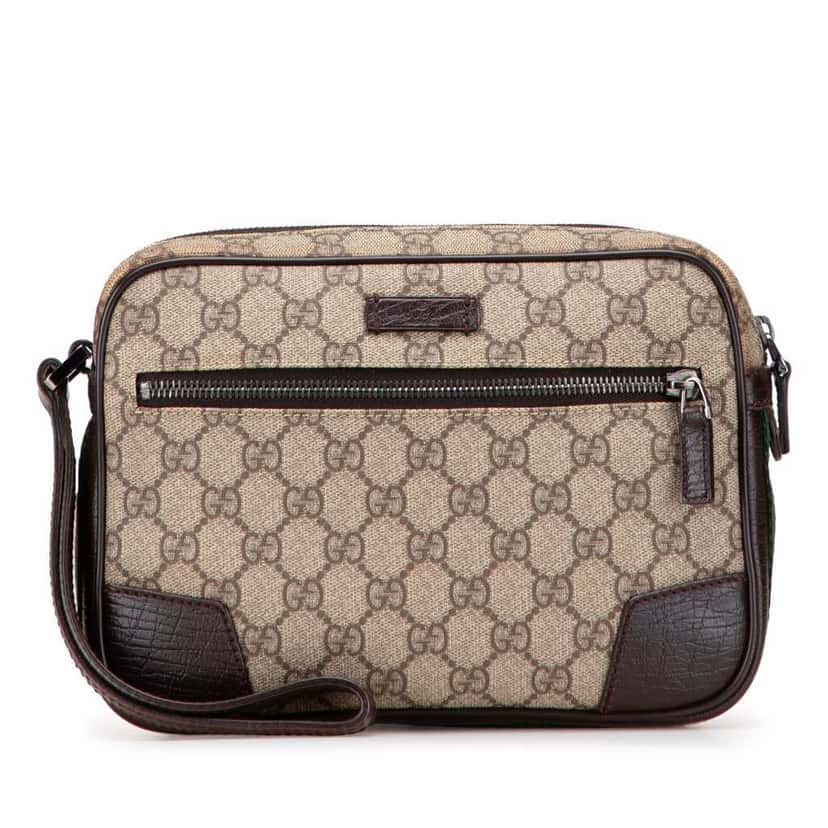 Gucci GG Supreme Web Clutch Brown Canvas Good condition - Front View