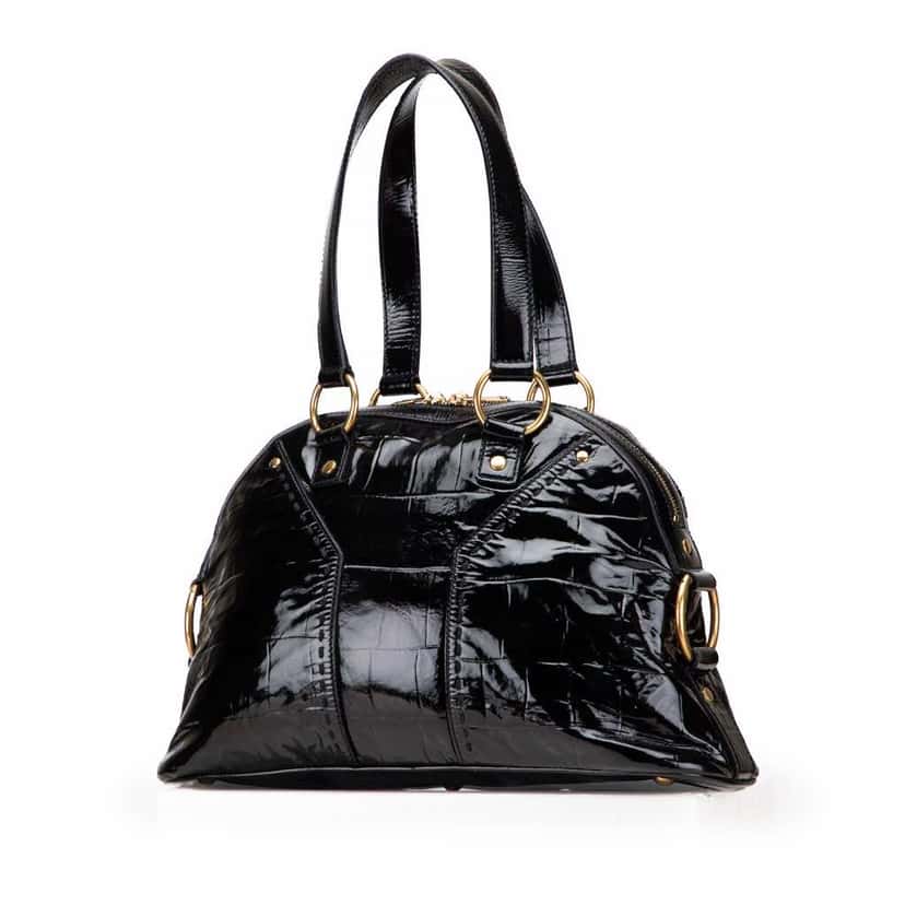 Yves Saint Laurent Small Embossed Patent Muse Shoulder Bag Black Leather Good condition - Back View