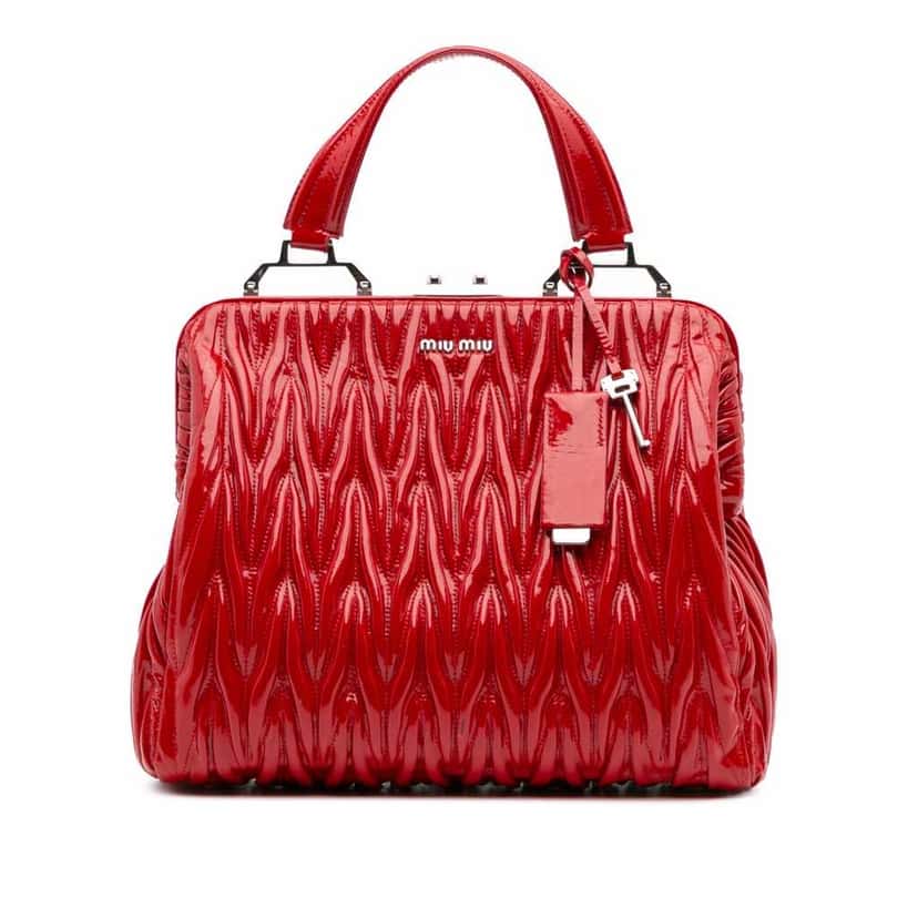 Miu Miu Matelasse Patent Frame Top Handle Bag Red Leather Good condition - Front View