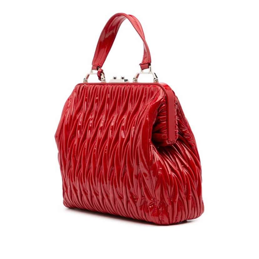 Miu Miu Matelasse Patent Frame Top Handle Bag Red Leather Good condition - Back View