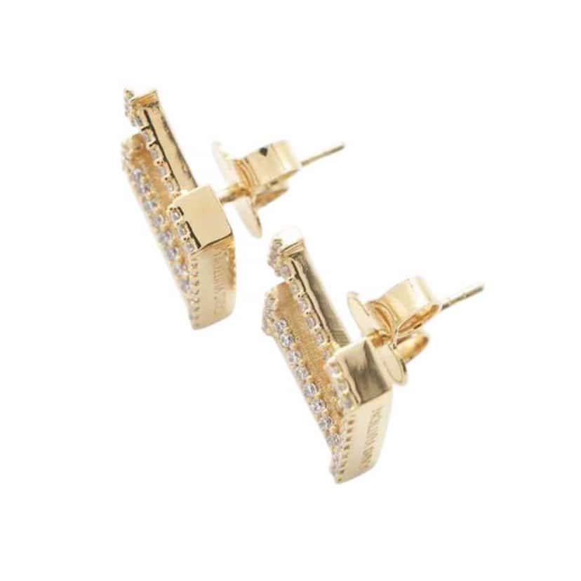 Louis Vuitton Gold Plated and Rhinestones LV Iconic Push Back Earrings Gold Metal Good condition - Inside View