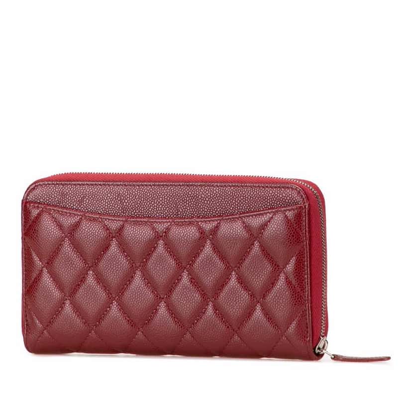 Chanel CC Quilted Caviar Zip Around Long Wallet Red Leather Very good condition - Back View