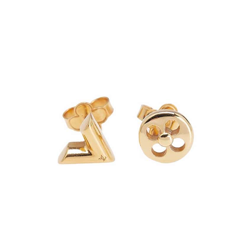 Louis Vuitton Gold Plated Crazy in Lock and Essential V Push Back Earrings Gold Metal Good condition - Front View