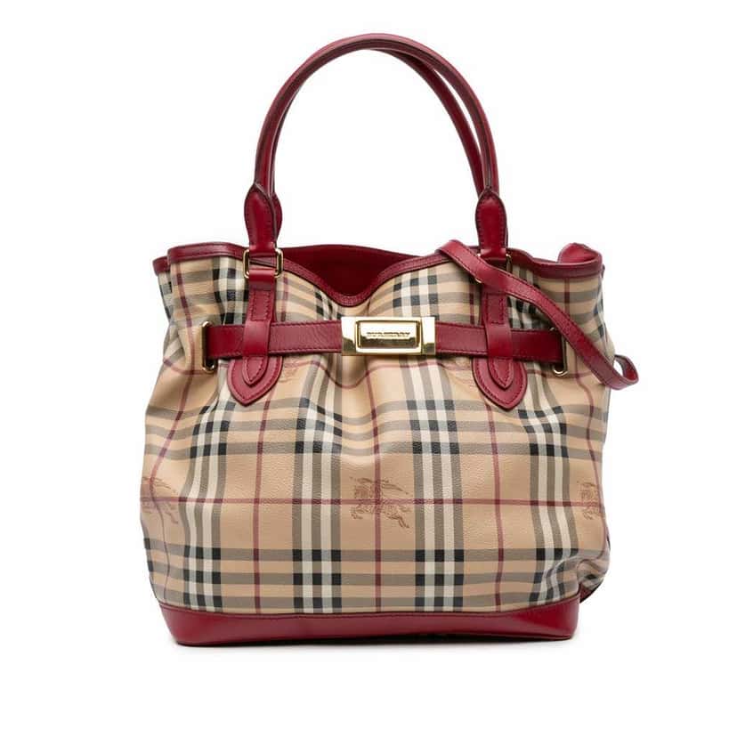 Burberry Haymarket Check Coated Canvas Golderton Satchel Brown Canvas Good condition - Front View