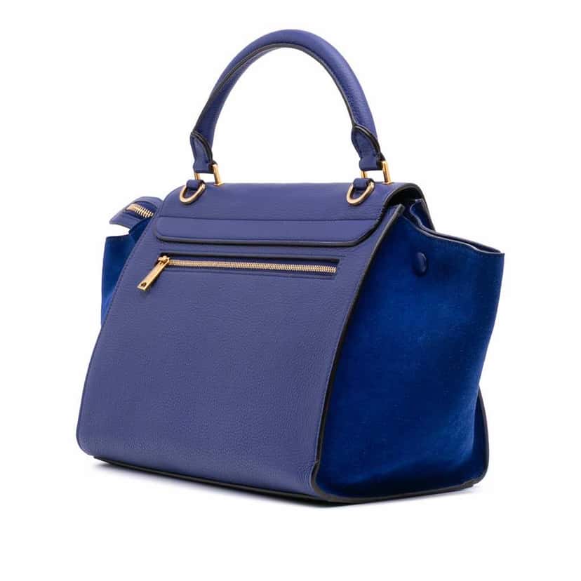 Celine Small Drummed Calfskin and Suede Trapeze Satchel Blue Leather Good condition - Back View