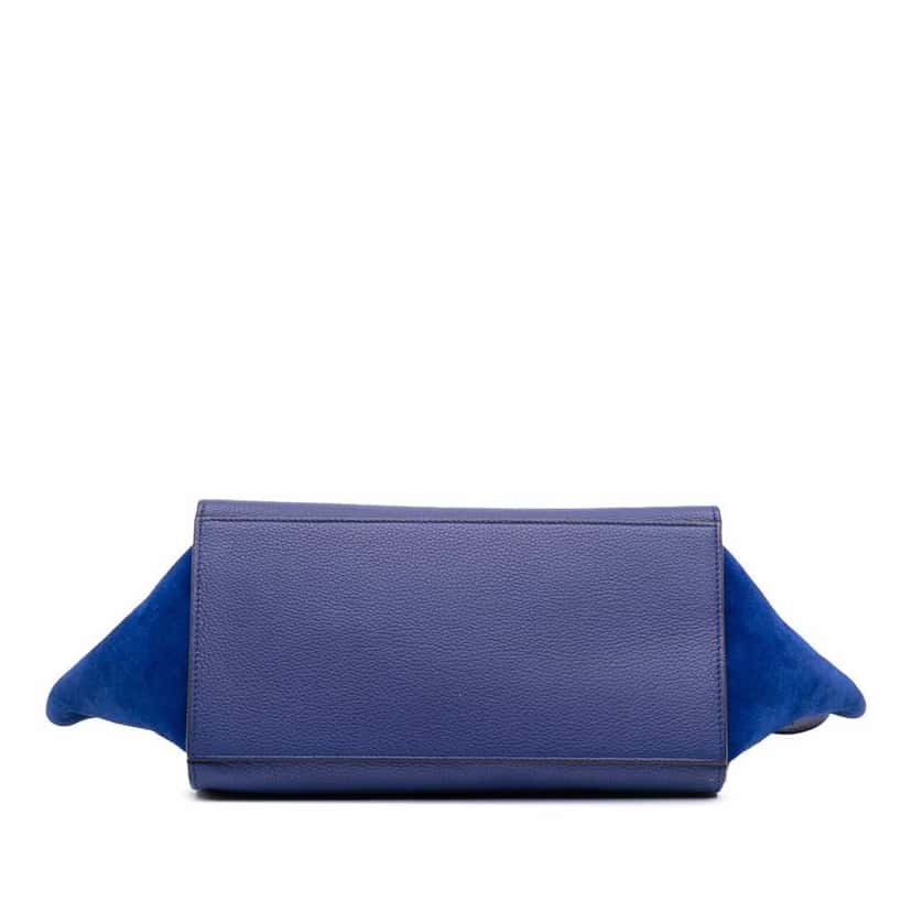 Celine Small Drummed Calfskin and Suede Trapeze Satchel Blue Leather Good condition - Inside View