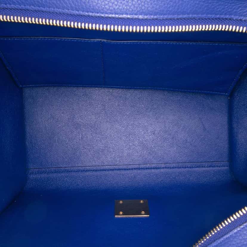 Celine Small Drummed Calfskin and Suede Trapeze Satchel Blue Leather Good condition - Model View