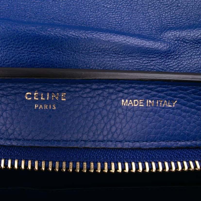Celine Small Drummed Calfskin and Suede Trapeze Satchel Blue Leather Good condition - Box View