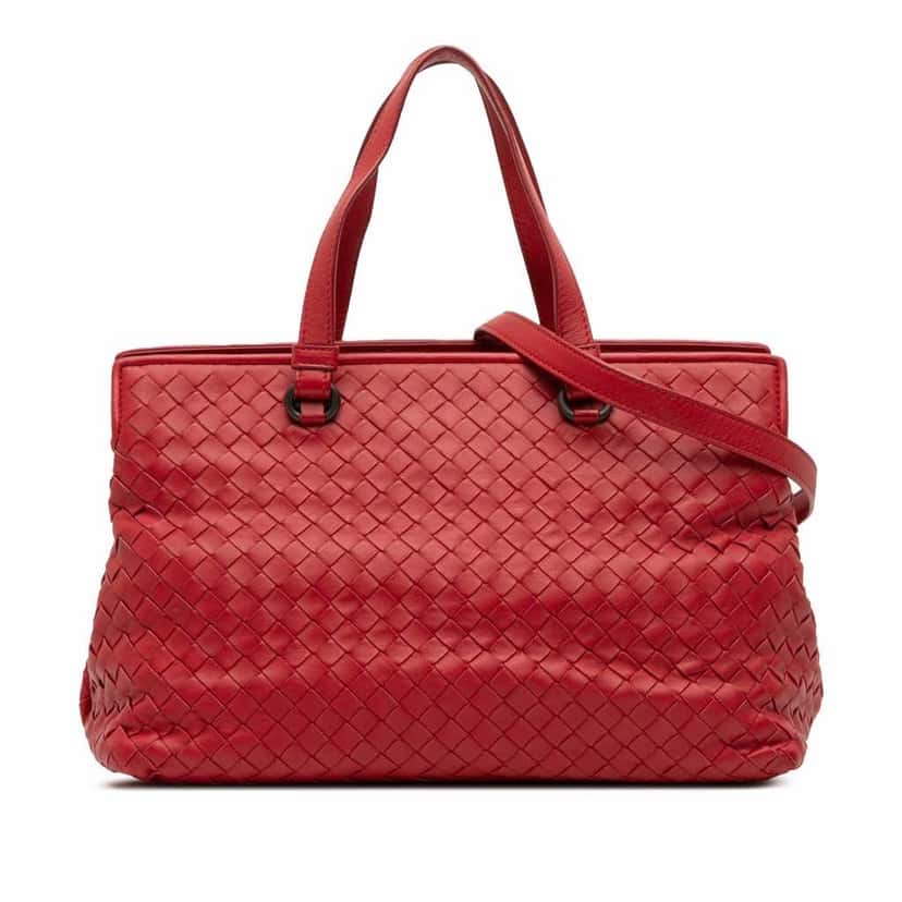 Bottega Veneta Nappa Intrecciato Satchel Red Leather Good condition - Front View
