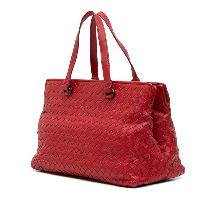 Bottega Veneta Nappa Intrecciato Satchel Red Leather Good condition - Back View