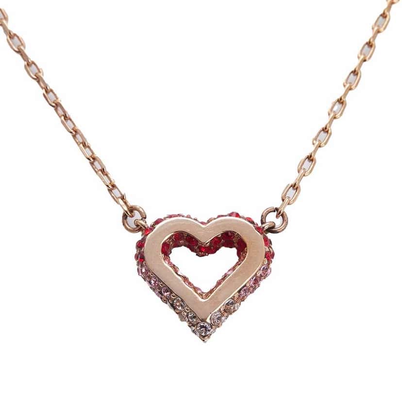 Louis Vuitton Gold Plated Crystal Heart Necklace Gold Metal Good condition - Back View