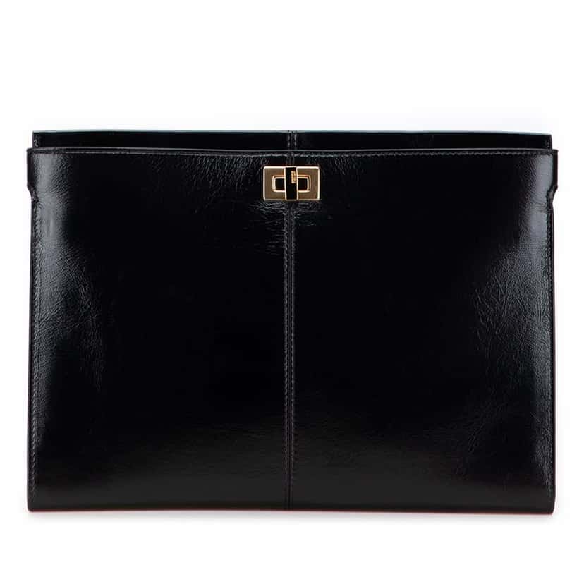 Fendi Glazed Calfskin Slim Peekaboo Turn Lock Clutch Black Leather Good condition - Front View
