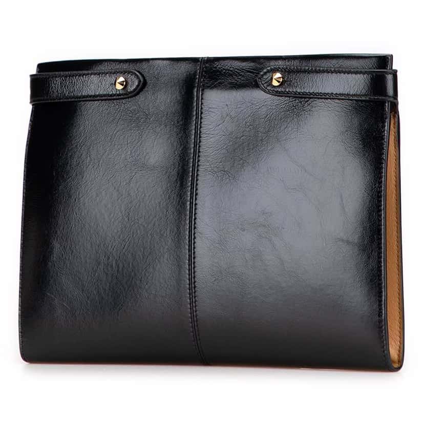 Fendi Glazed Calfskin Slim Peekaboo Turn Lock Clutch Black Leather Good condition - Back View
