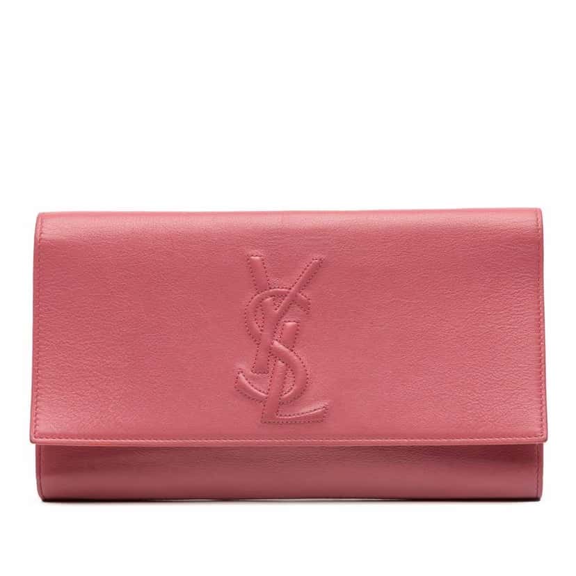 Yves Saint Laurent Large Leather Belle de Jour Clutch Pink Leather Good condition - Front View