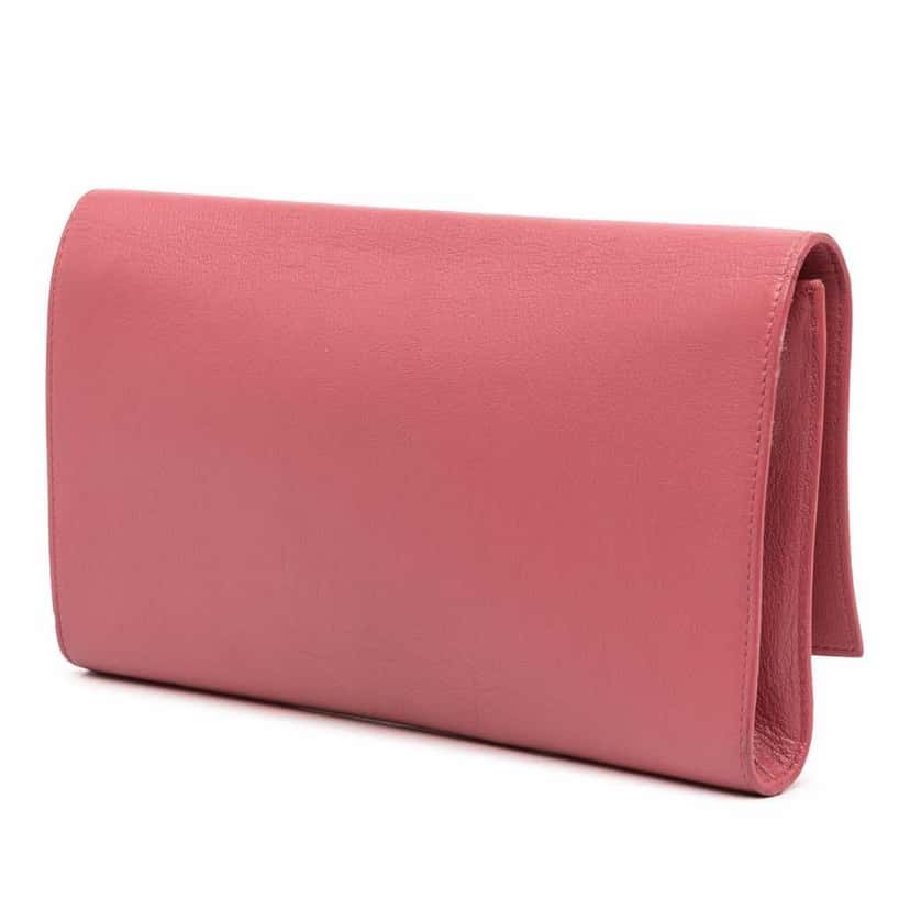 Yves Saint Laurent Large Leather Belle de Jour Clutch Pink Leather Good condition - Back View