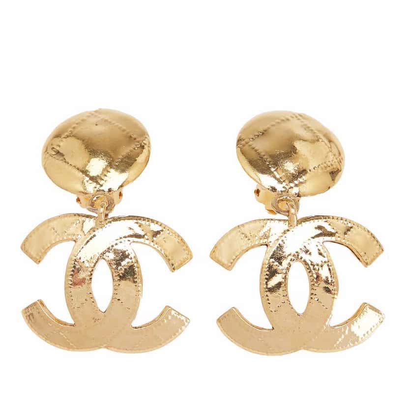 Chanel Gold Plated CC Swing Clip On Earrings Gold Metal Good condition - Front View