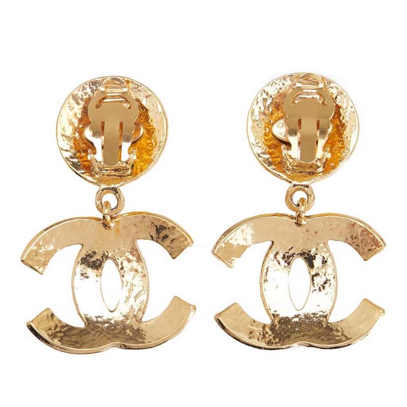 Chanel Gold Plated CC Swing Clip On Earrings Gold Metal Good condition - Back View