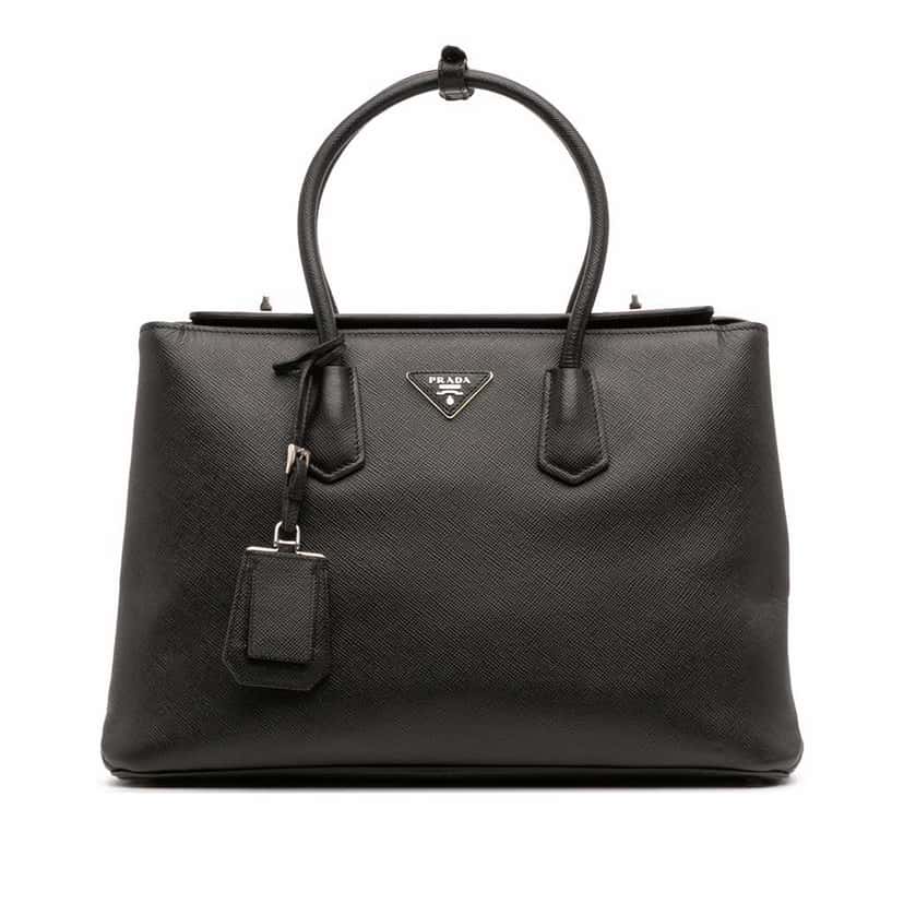Prada Saffiano Cuir Turnlock Twin Satchel Black Leather Good condition - Front View